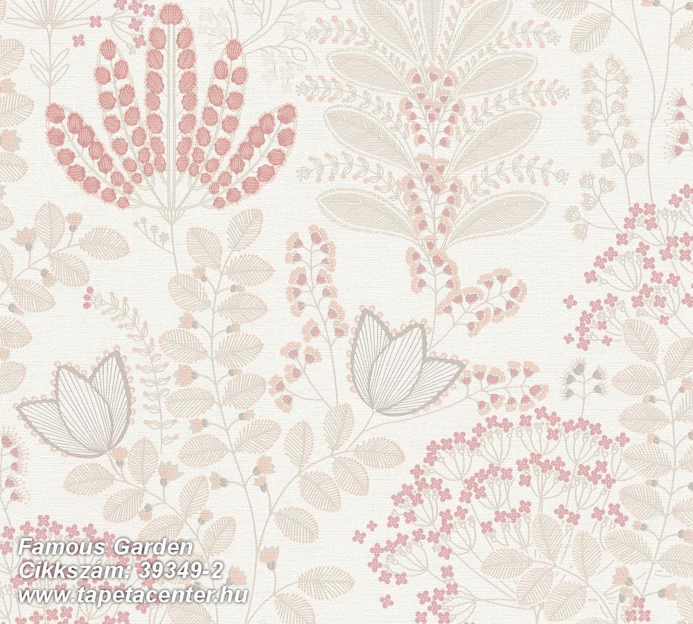 Természeti mintás,textil hatású,narancs-terrakotta,pink-rózsaszín,szürke,súrolható,vlies tapéta 